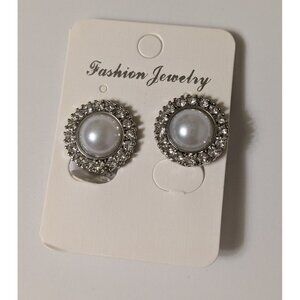 Clip-On Earrings Princesscore Faux Pearl And Diamonds